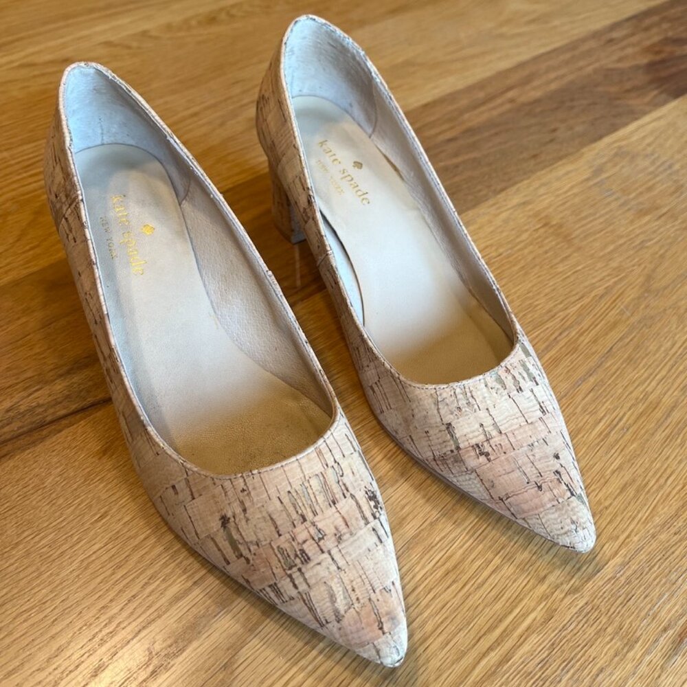 Kate Spade New York Cork Block-Heel Pumps Women’s 6.5M – Pointed Toe, Neutral